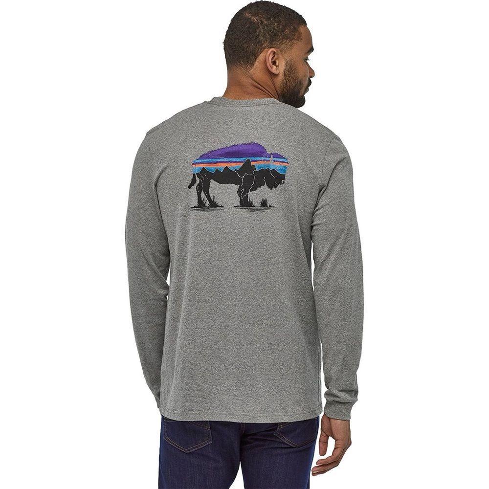 Patagonia Fitz Roy Bison Responsibili Grey Long Sleeve T-Shirt Men's Sz S
